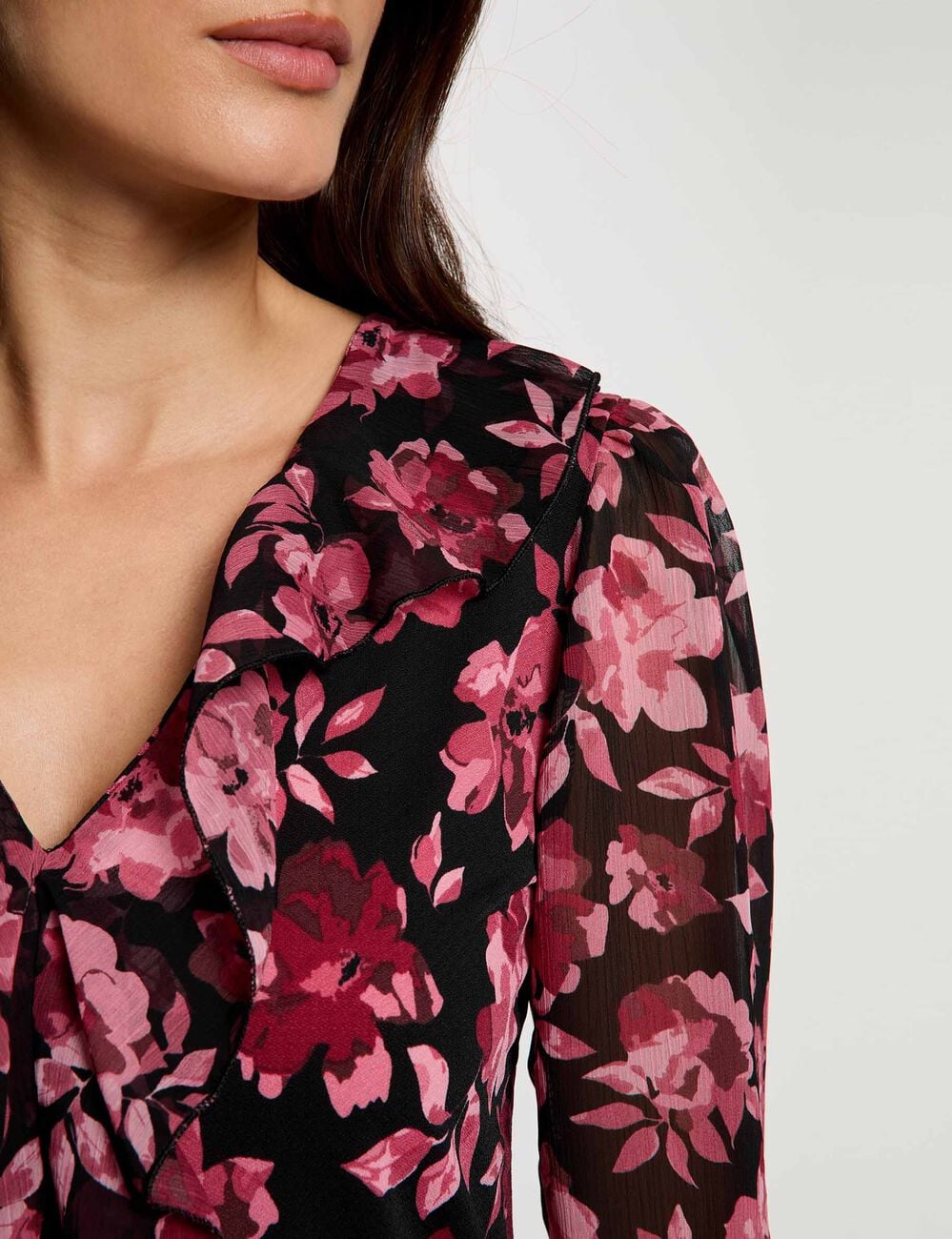 Blouse met V-hals en ruches meerkleurig vrouw