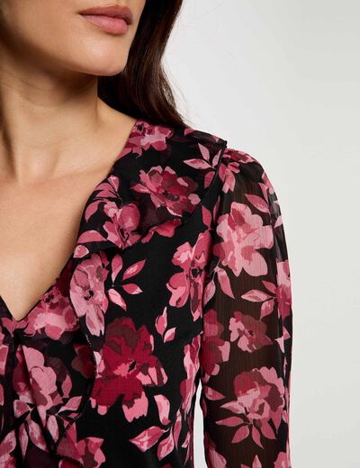 Blouse met V-hals en ruches meerkleurig vrouw