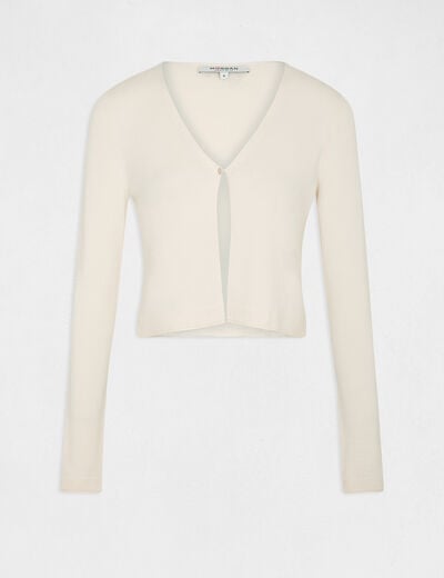 Gilet manches longues à col en V ivoire femme