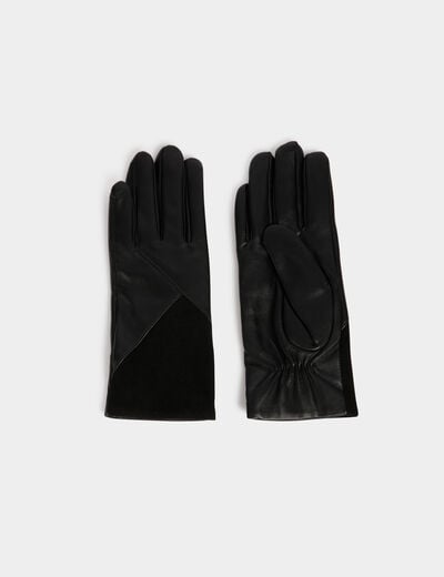 Gants bimatière noir femme