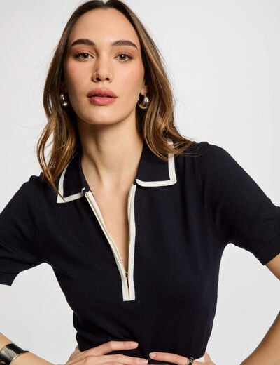 Trui met polokraag en rits marineblauw vrouw