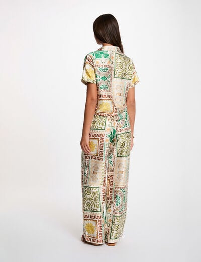 Pantalon large taille haute multicolore femme