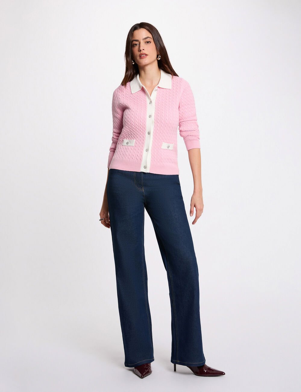 Gilet ajust&eacute; col &agrave; revers rose clair femme
