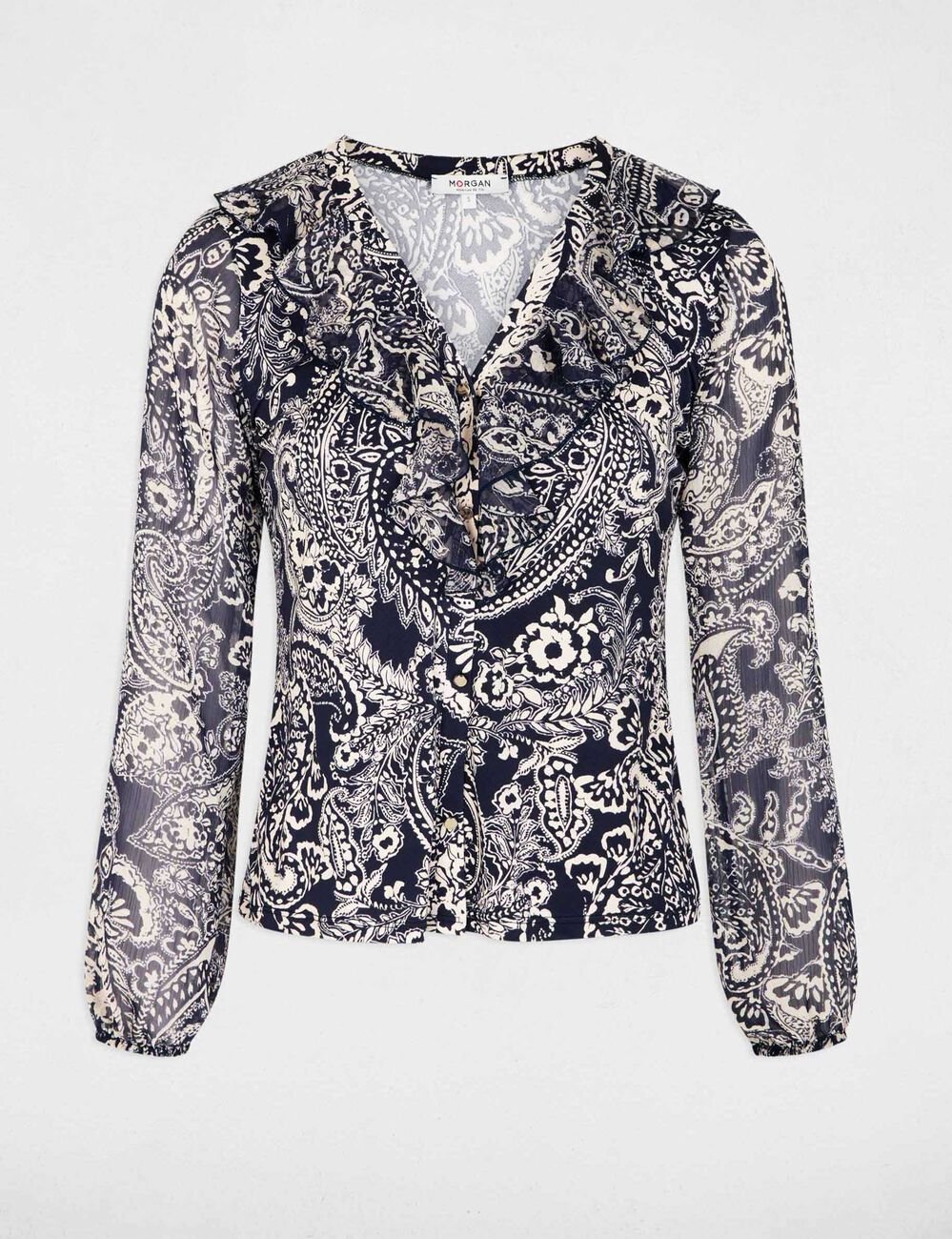 Voile blouse met v-hals helder wit vrouw