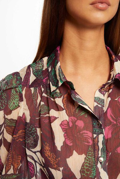 Shirt met lange mouwen en plantenprint veelkleurig vrouw