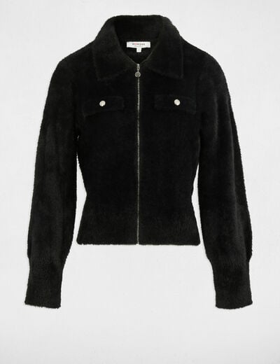Gilet manches longues col à revers noir femme