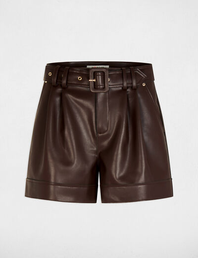 Short ajust&eacute; simili cuir marron femme