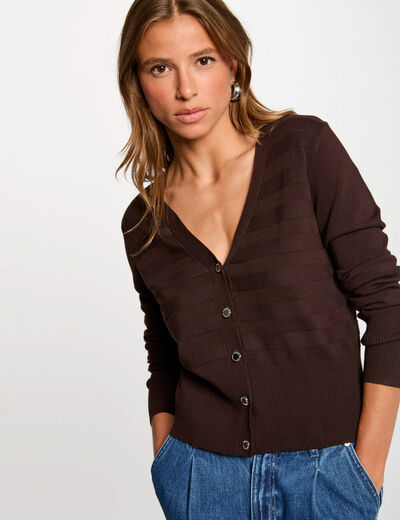 Gilet manches longues marron fonc&eacute; femme