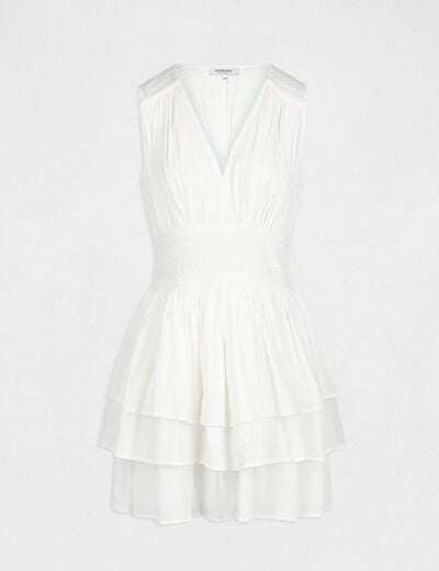 Robe &eacute;vas&eacute;e avec volants et broderie ecru femme