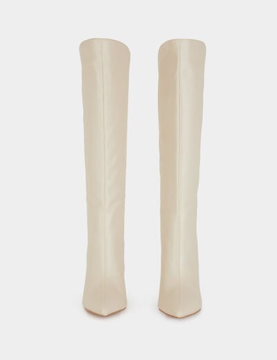 Bottes hautes à talons aiguilles ivoire femme