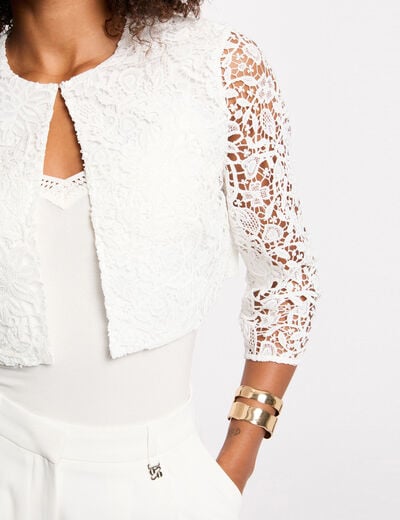 Bol&eacute;ro dentelle ajust&eacute; blanc femme