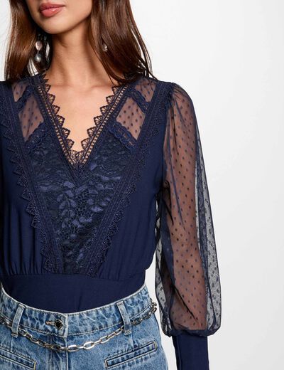 T-shirt manches longues bleu marine femme