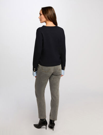 V-hals trui marineblauw vrouw