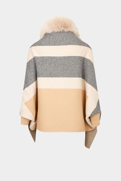 Poncho met details van imitatiebont beige vrouw
