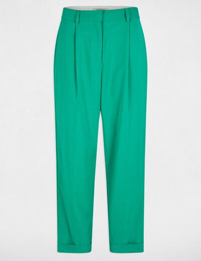 Pantalon droit à pinces vert émeraude femme