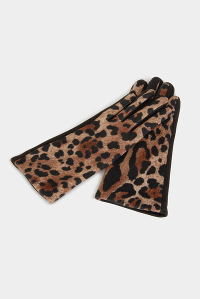 Handschoenen met luipaardprint zwart vrouw