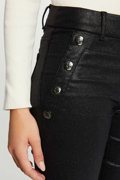 Glitter gecoate skinny broek zwart vrouw