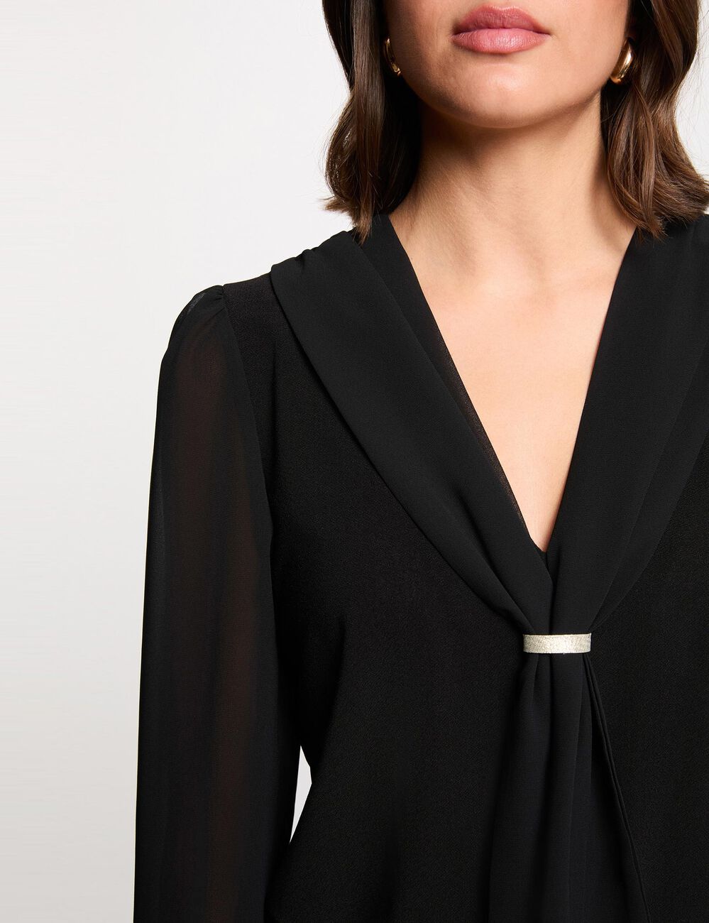 T-shirt met lavallièrekraag zwart vrouw