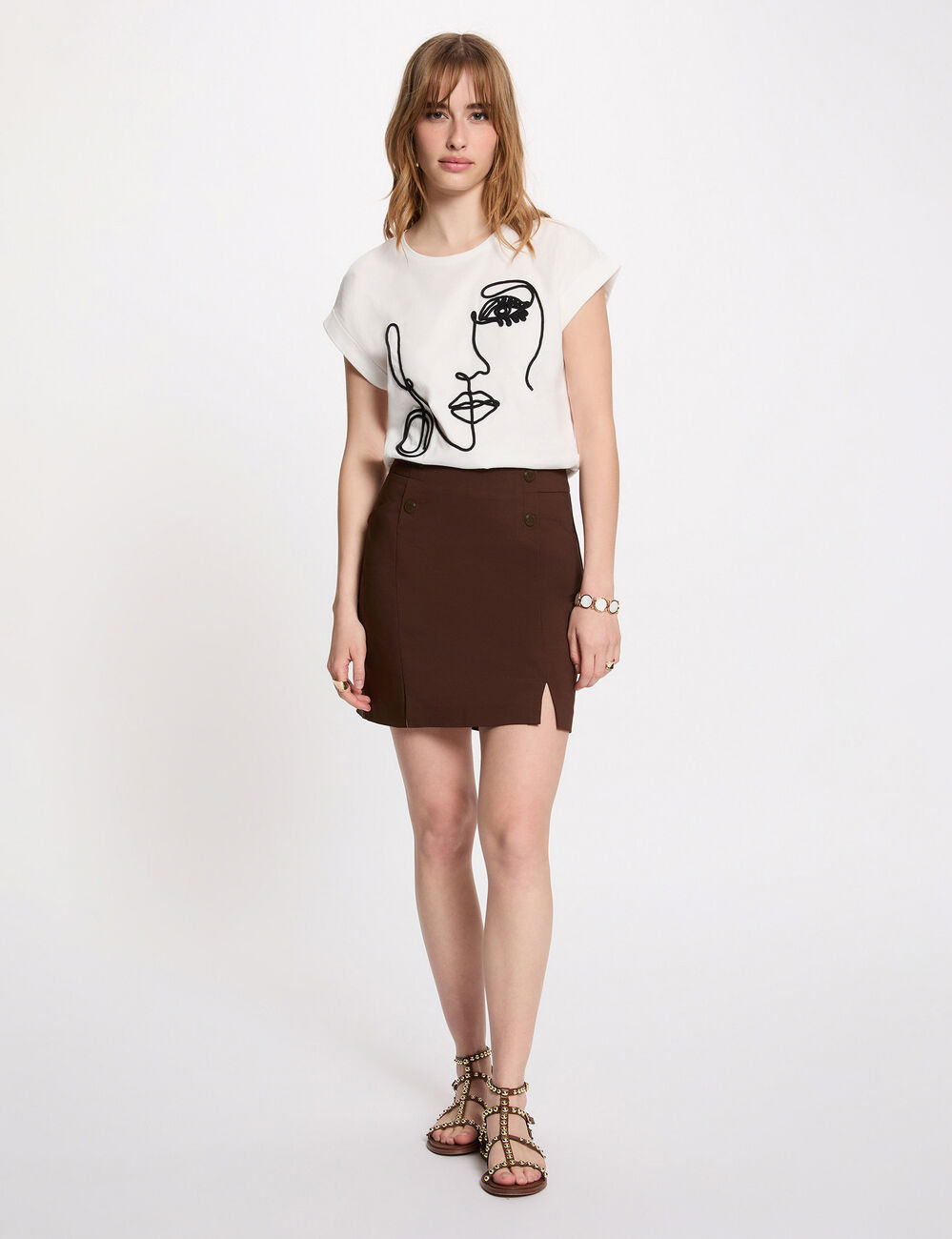 T-shirt met gezichtsborduursel helder wit vrouw