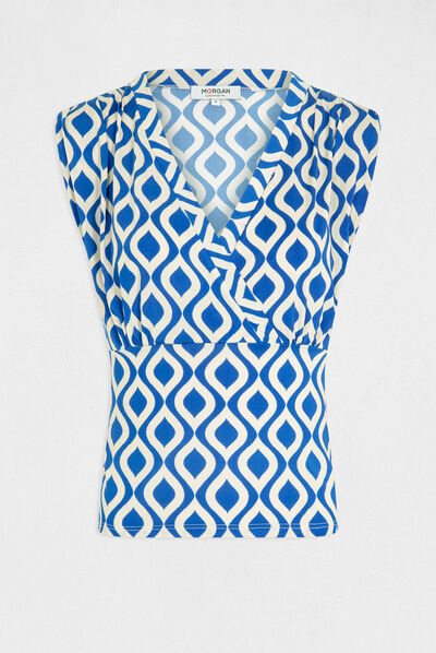 T-shirt met geometrische print bleu electrique vrouw
