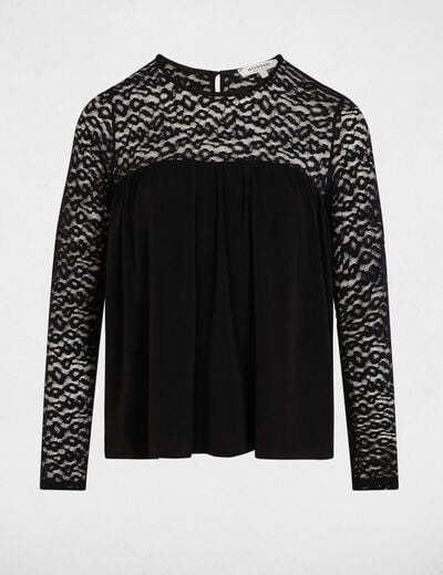 T-shirt kant lange mouwen zwart vrouw