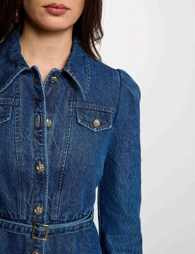 Veste jean ceintur&eacute;e denim stone femme