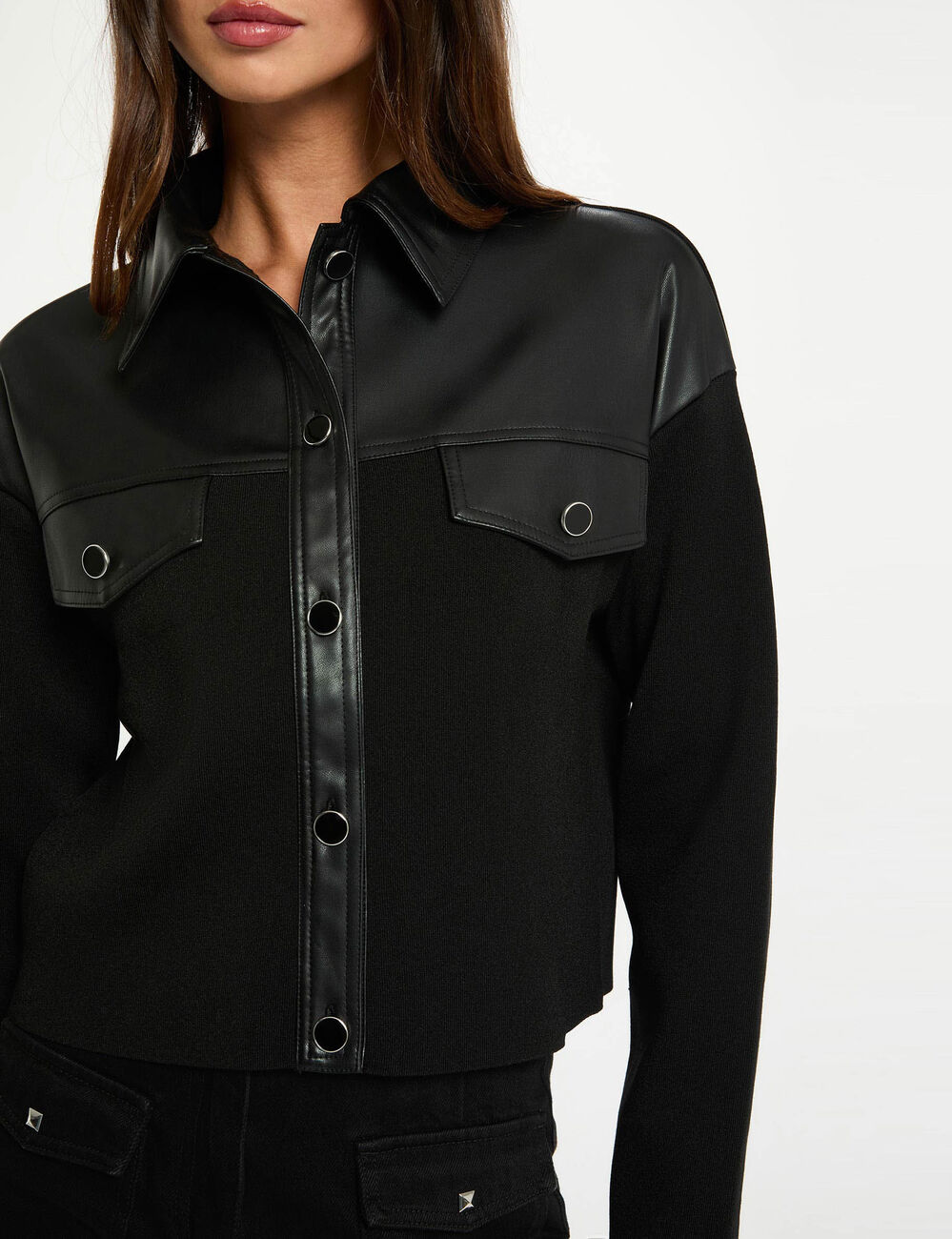 Veste droite cropped noir femme