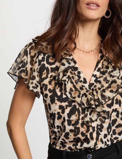 T-shirt voile col v multicolore femme