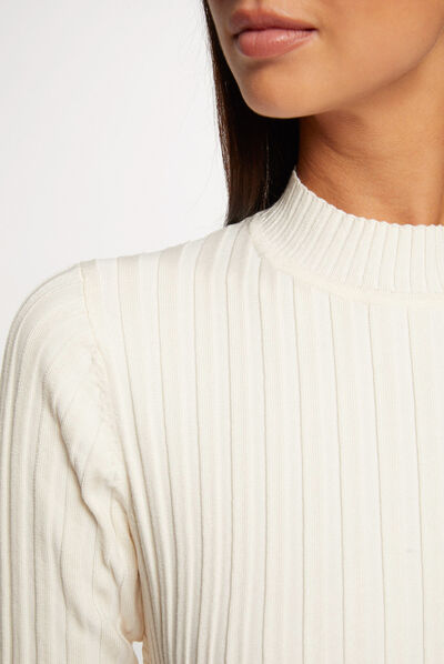 Pull manches longues avec dos ouvert ivoire femme