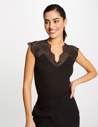 Tanktop met brede kanten bandjes zwart vrouw