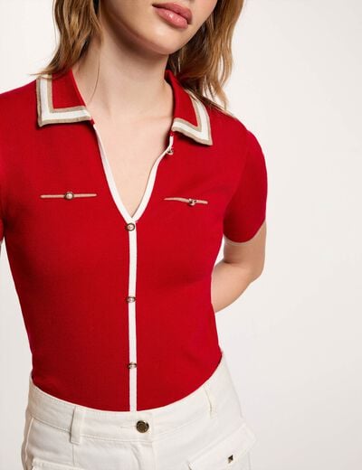 Trui met korte mouwen en polokraag rood vrouw