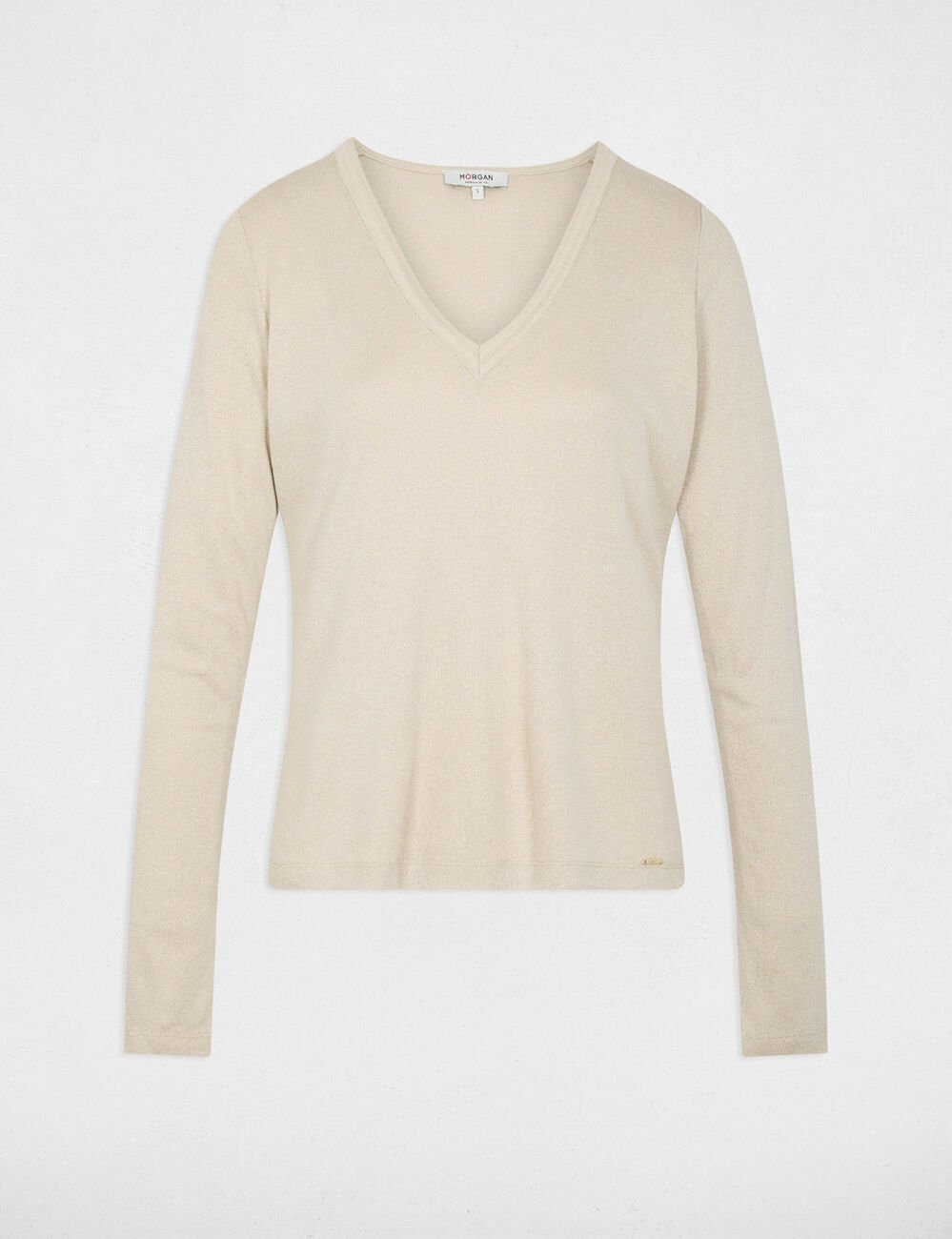 Getailleerd V-hals T-shirt ivoor vrouw