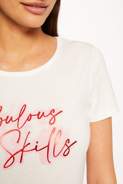 T-shirt met korte mouwen en opschrift ecru vrouw