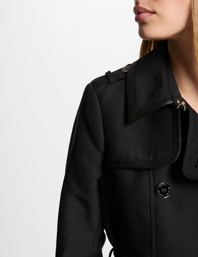 lange trenchcoat met riem zwart vrouw Lange trenchcoat met riem zwart vrouw