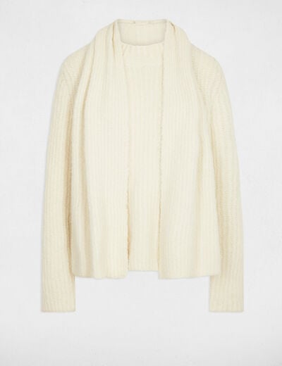 Pull col écharpe ivoire femme