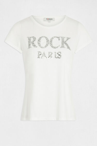 T-shirt met korte mouwen en opschrift verzilverd vrouw