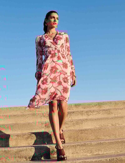 Robe évasée imprimée multicolore femme