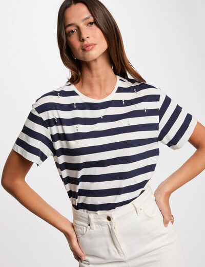 T-shirt manches courtes rayé blanc femme