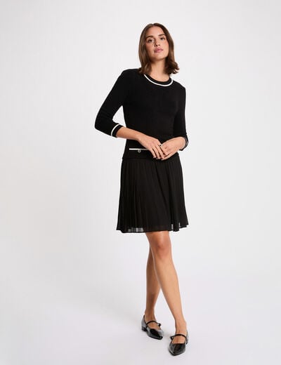 Robe courte plissée noir femme