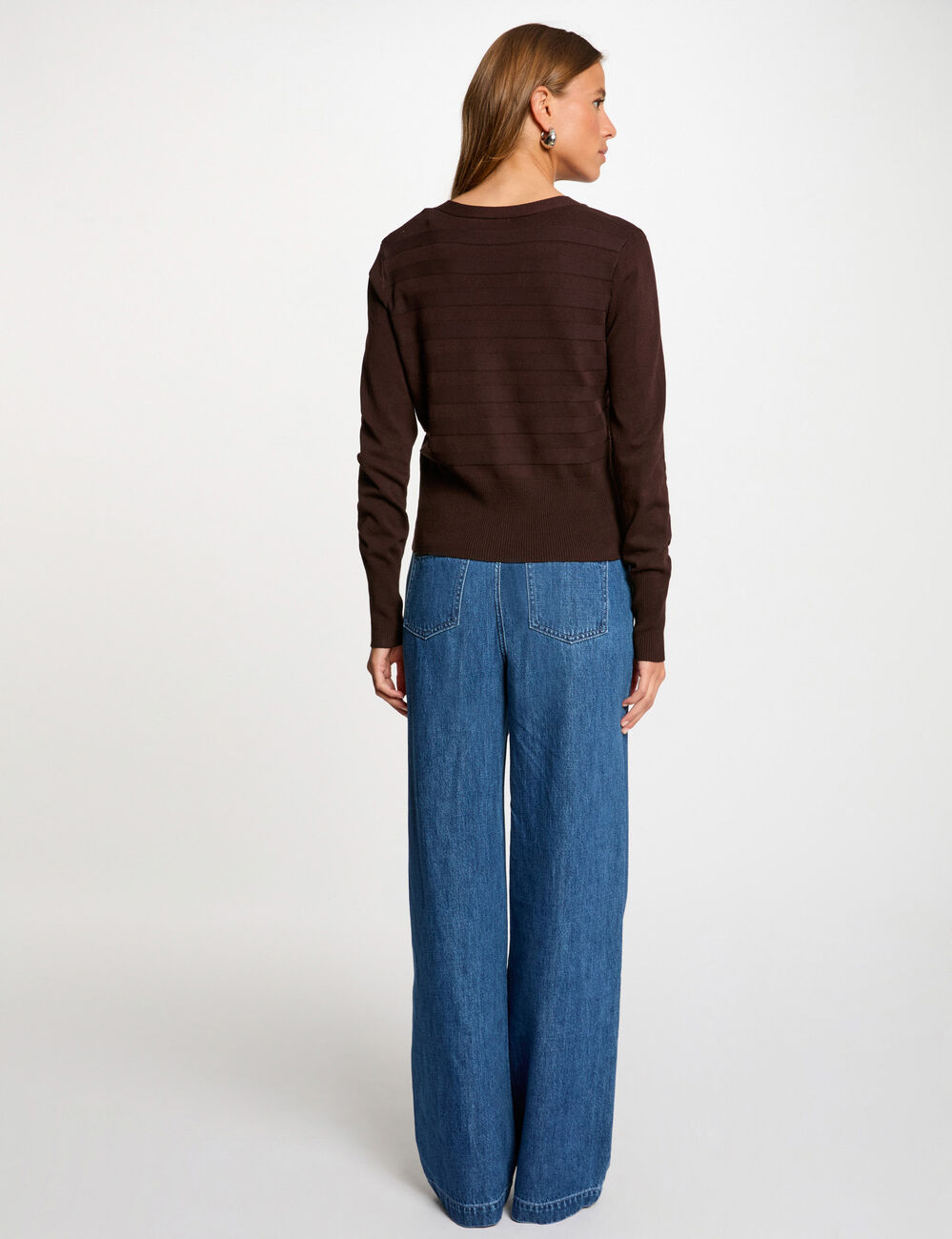 Gilet manches longues marron fonc&eacute; femme