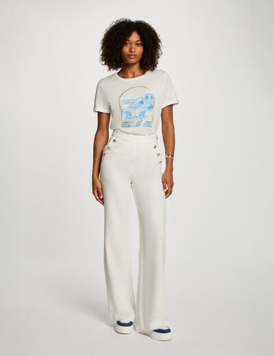 Wijde broek met knopen helder wit vrouw