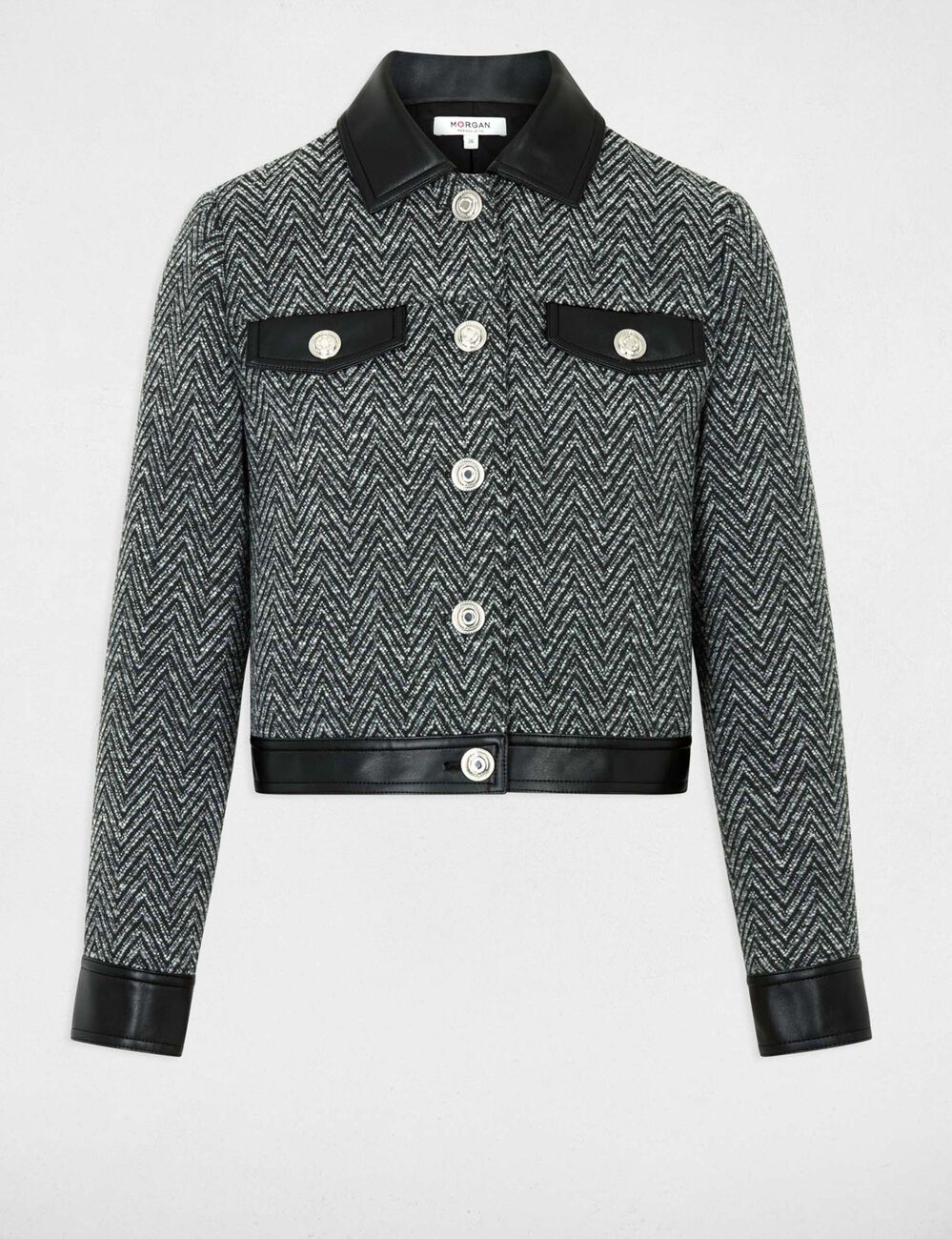 Veste tweed droite noir femme