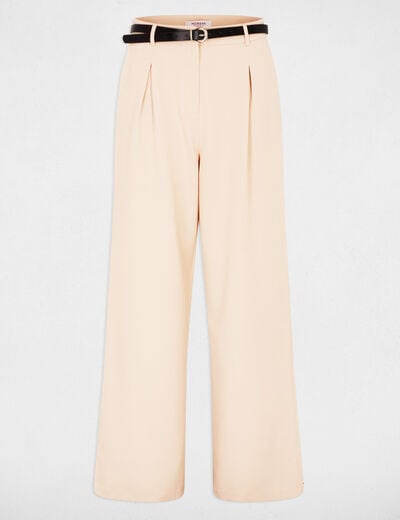 Pantalon large taille haute beige femme