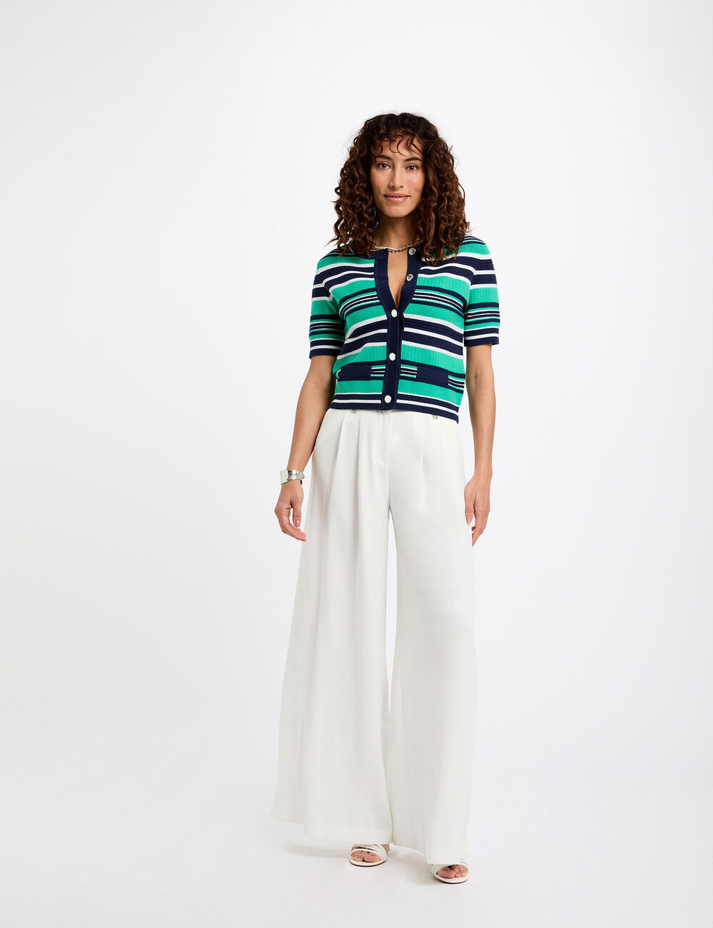 Gilet manches courtes rayé multicolore femme