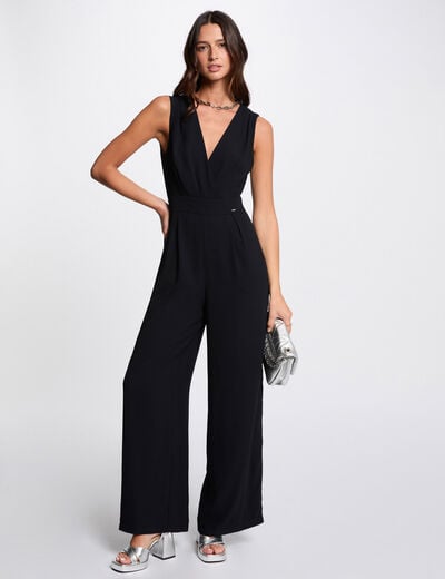 Jumpsuit met wijde pijpen marineblauw vrouw