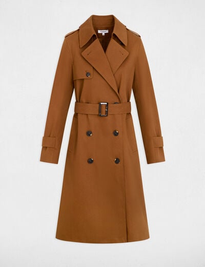 Trench long col tailleur marron cognac femme