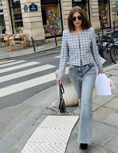 Jean large taille haute denim snow gris femme