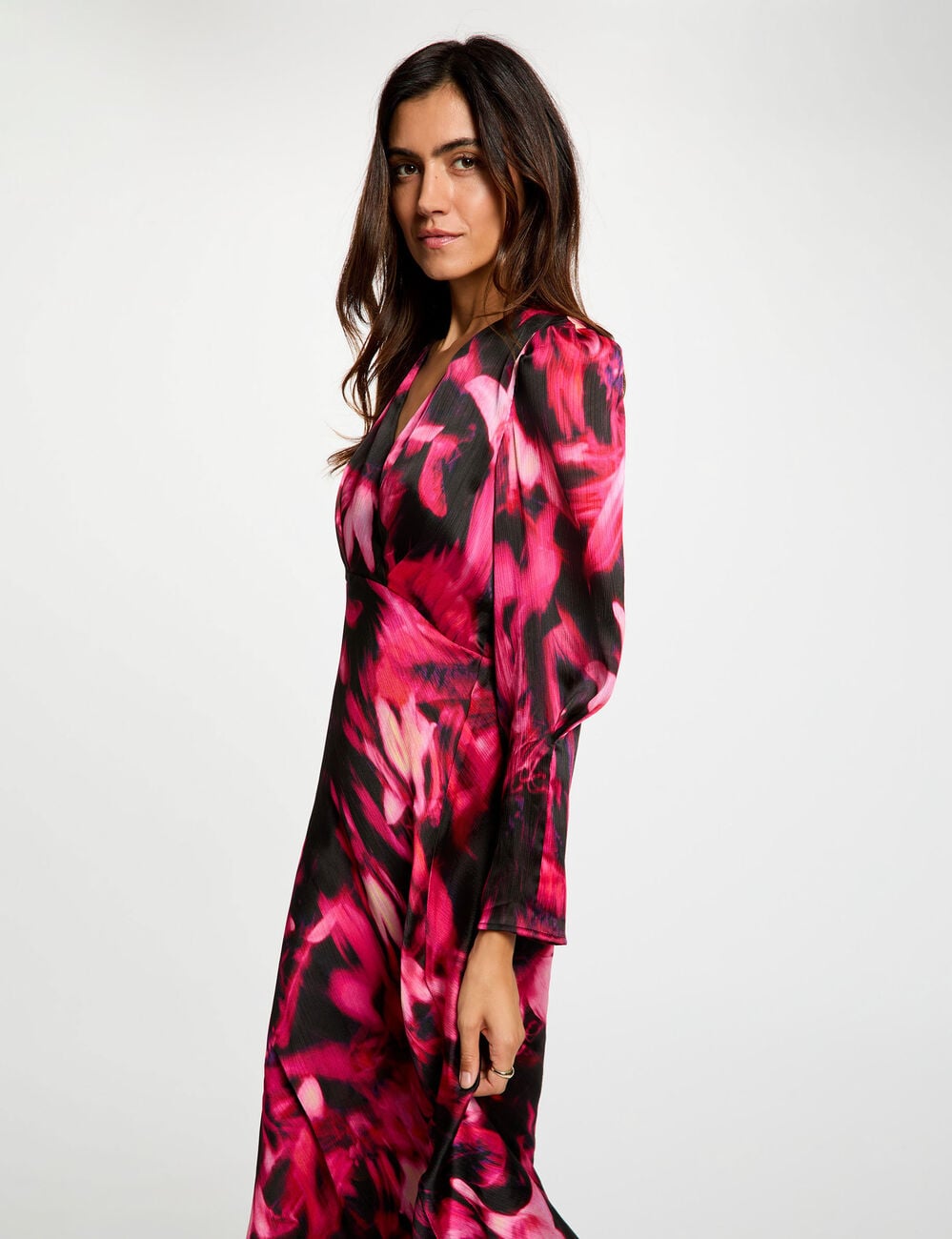 Robe voile col v multicolore femme