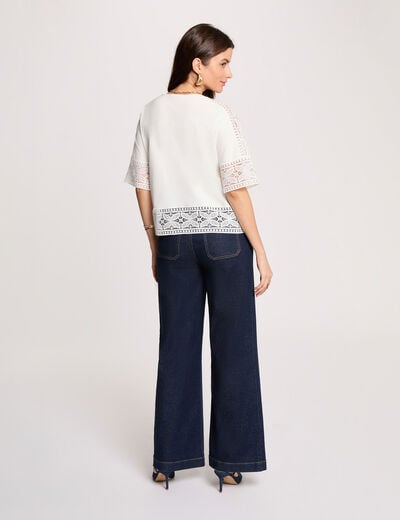 T-shirt dentelle col rond blanc femme