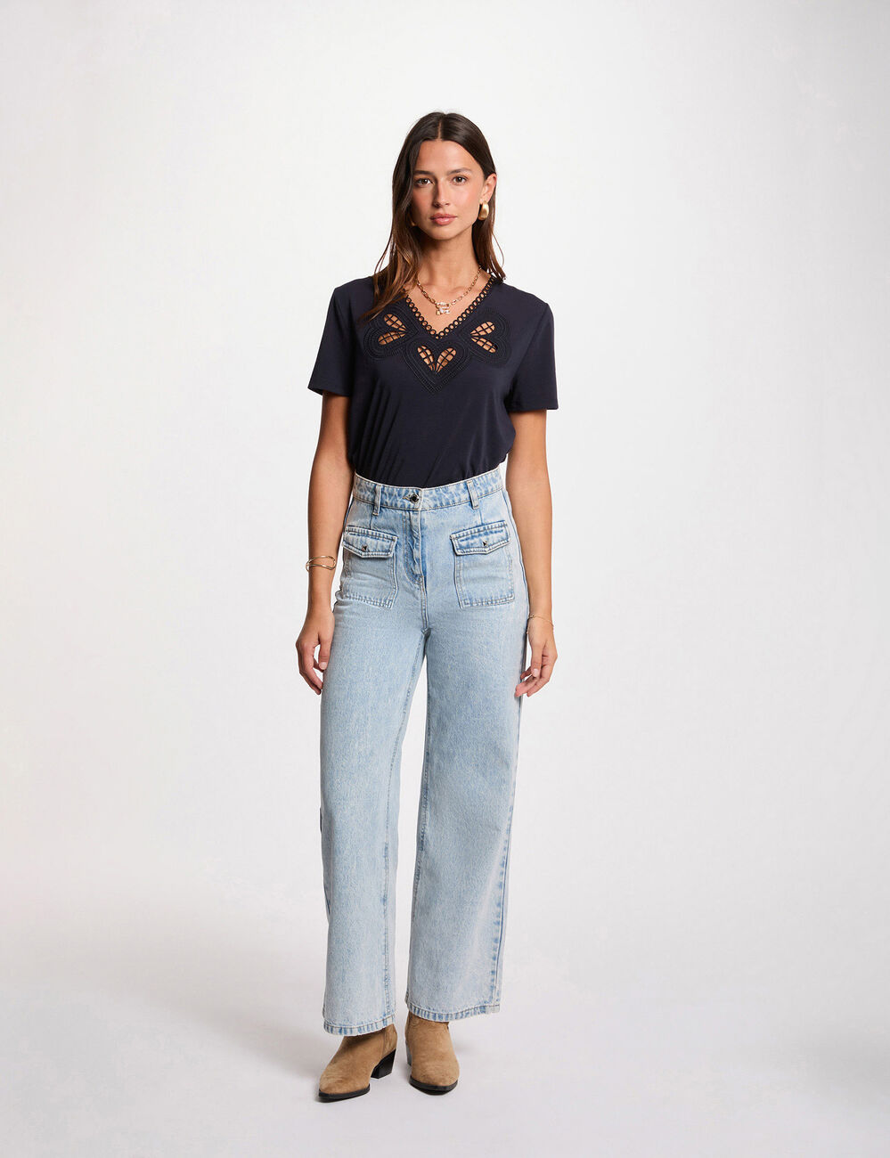 T-shirt met korte mouwen marineblauw vrouw